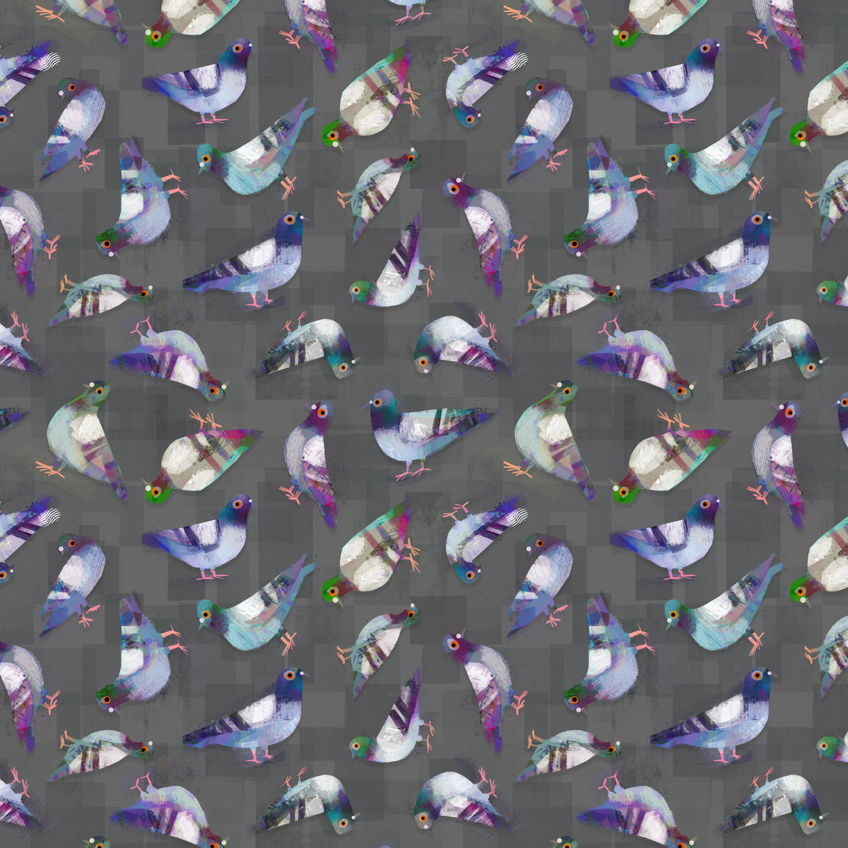 Animal Kingdom Quilt Fabric - Pigeon Pals in Asphalt Gray - 55465D-10