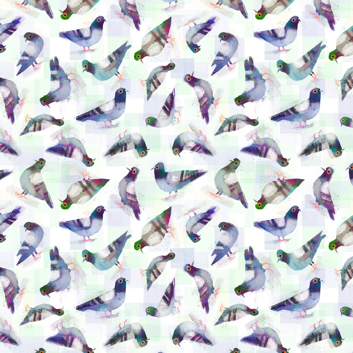 Animal Kingdom Quilt Fabric - Pigeon Pals in White - 55465D-9