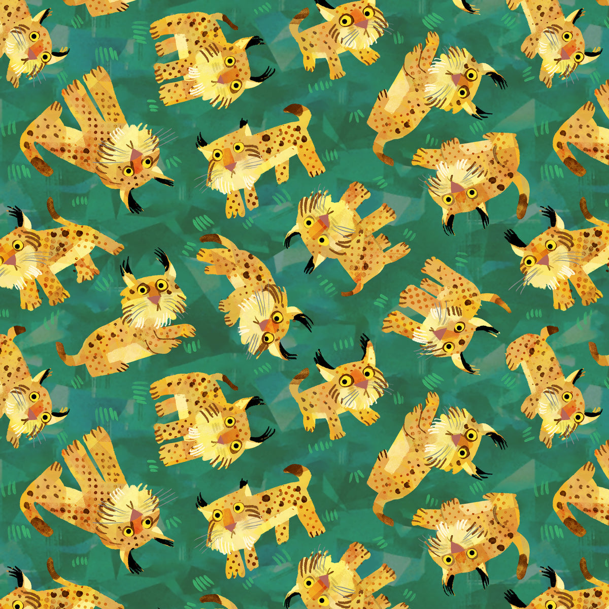 Animal Kingdom Quilt Fabric - Solitary Lynx in Pine Green - 55460D-6