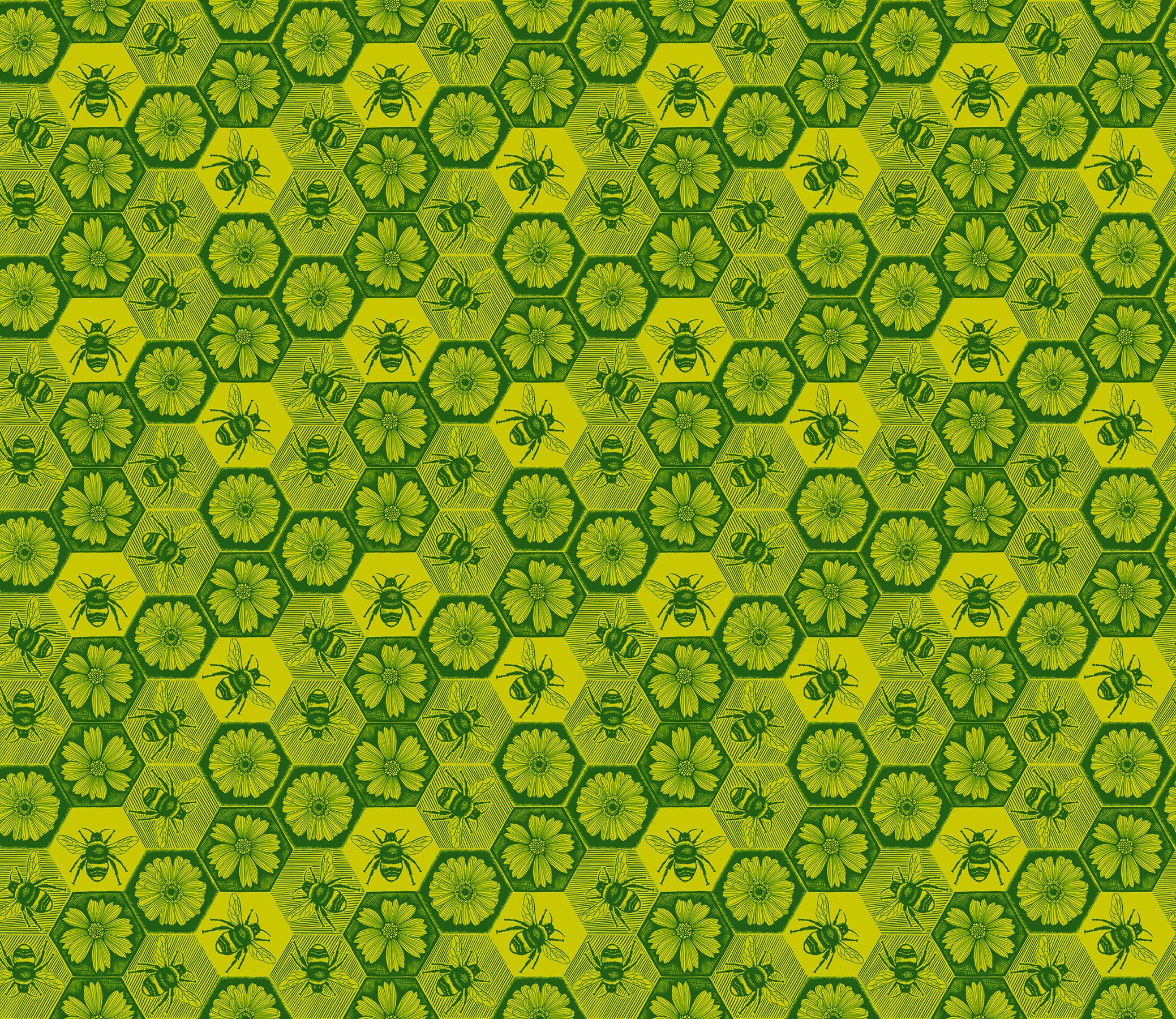 Anna Maria Indelible Ink Quilt Fabric - Busy (Bees) in Citrus Green - AMT1005-71C