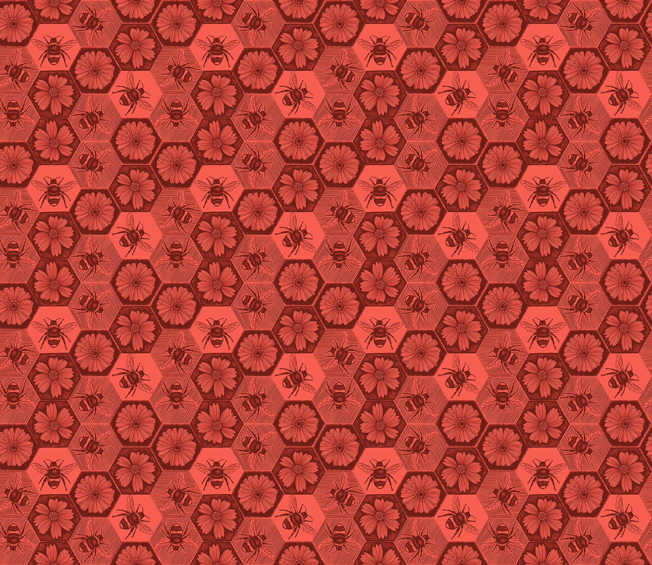 Anna Maria Indelible Ink Quilt Fabric - Busy (Bees) in Coral - AMT1005-38V