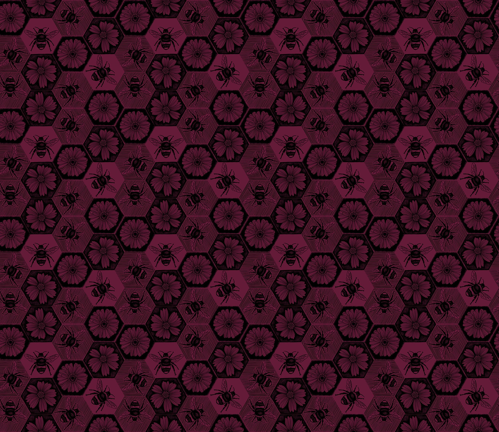 Anna Maria Indelible Ink Quilt Fabric - Busy (Bees) in Mulberry Purple - AMT1005-26L