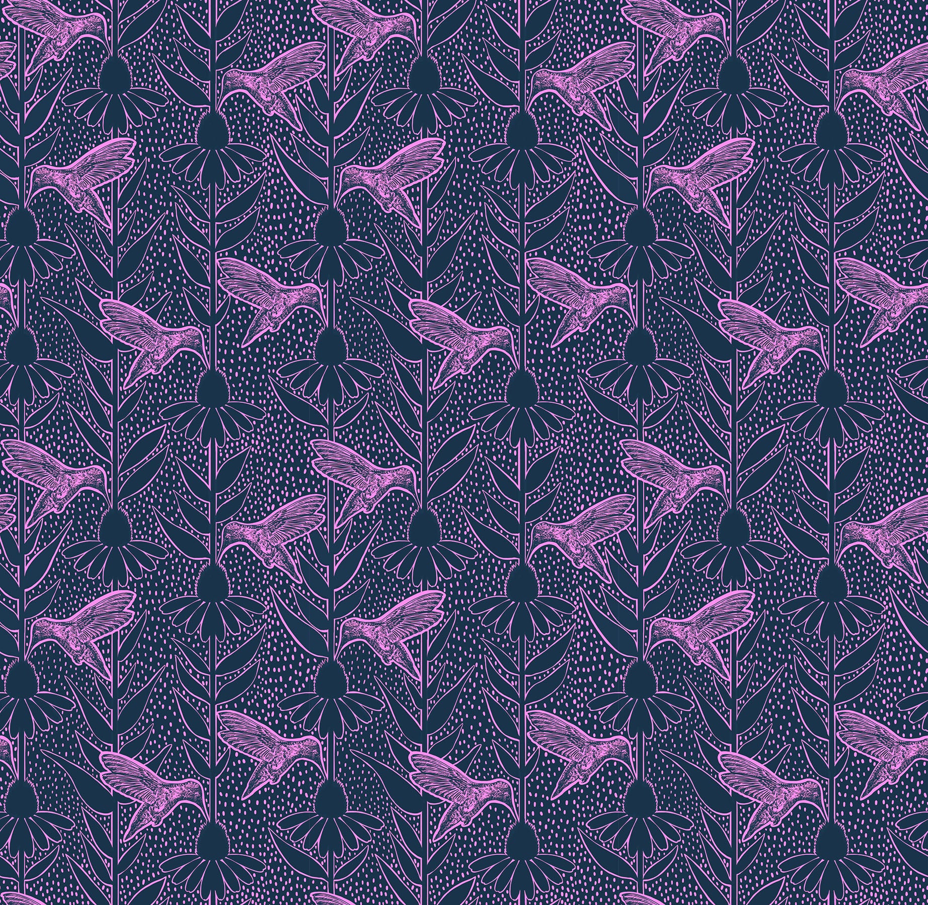 Anna Maria Indelible Ink Quilt Fabric - Humming (Hummingbirds) in Navy - AMT1006-49C