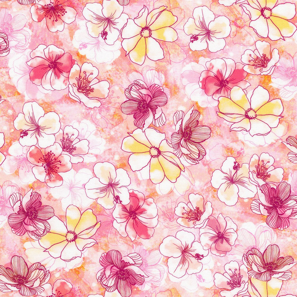 Artful Blooms Quilt Fabric - Floral Sketch in Ballerina Pink - SRKD-22691-418 BALLERINA
