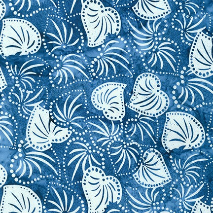 Artisan Batiks Kasuri Batik Quilt Fabric - Large Leaves in Blue - AMD-20831-4 Blue
