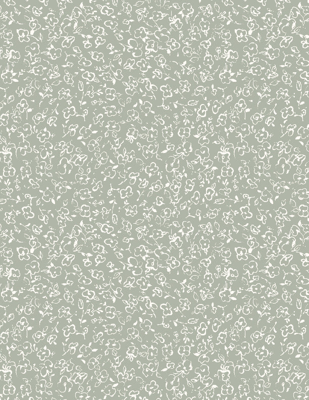 Au Naturel Quilt Fabric - Floral Doodle in Green/Ivory - 3041 17820 711