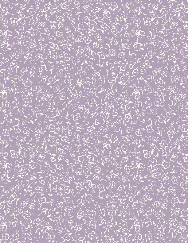 Au Naturel Quilt Fabric - Floral Doodle in Purple/Ivory - 3041 17820 611