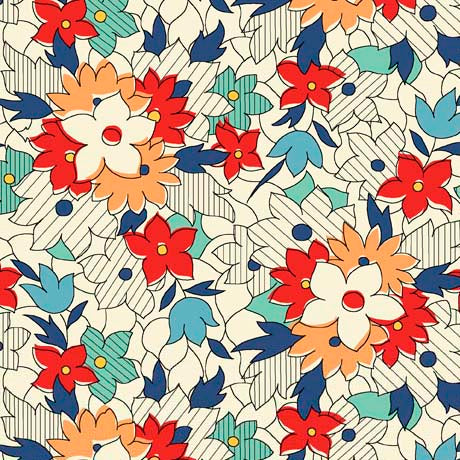Audrey Quilt Fabric - Retro Linear Floral in Cream/Multi - 1649 29650 E