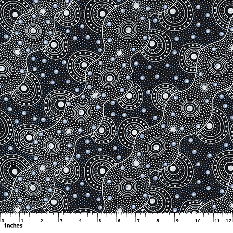 Australian Aboriginals Quilt Fabric - Bush Dreaming of Utopia in Black - BDUB