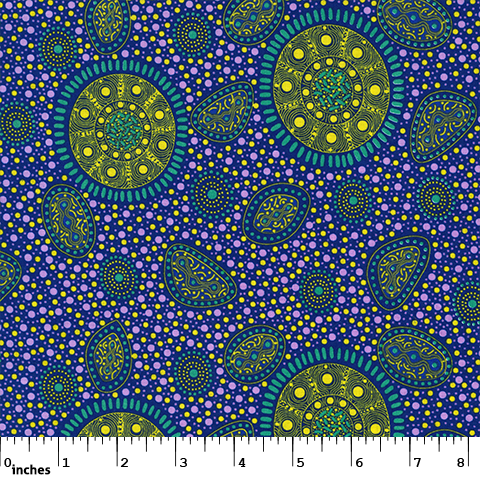 Australian Aboriginals Quilt Fabric - Bush Onions and Wild Flowers in Purple - BOWFP