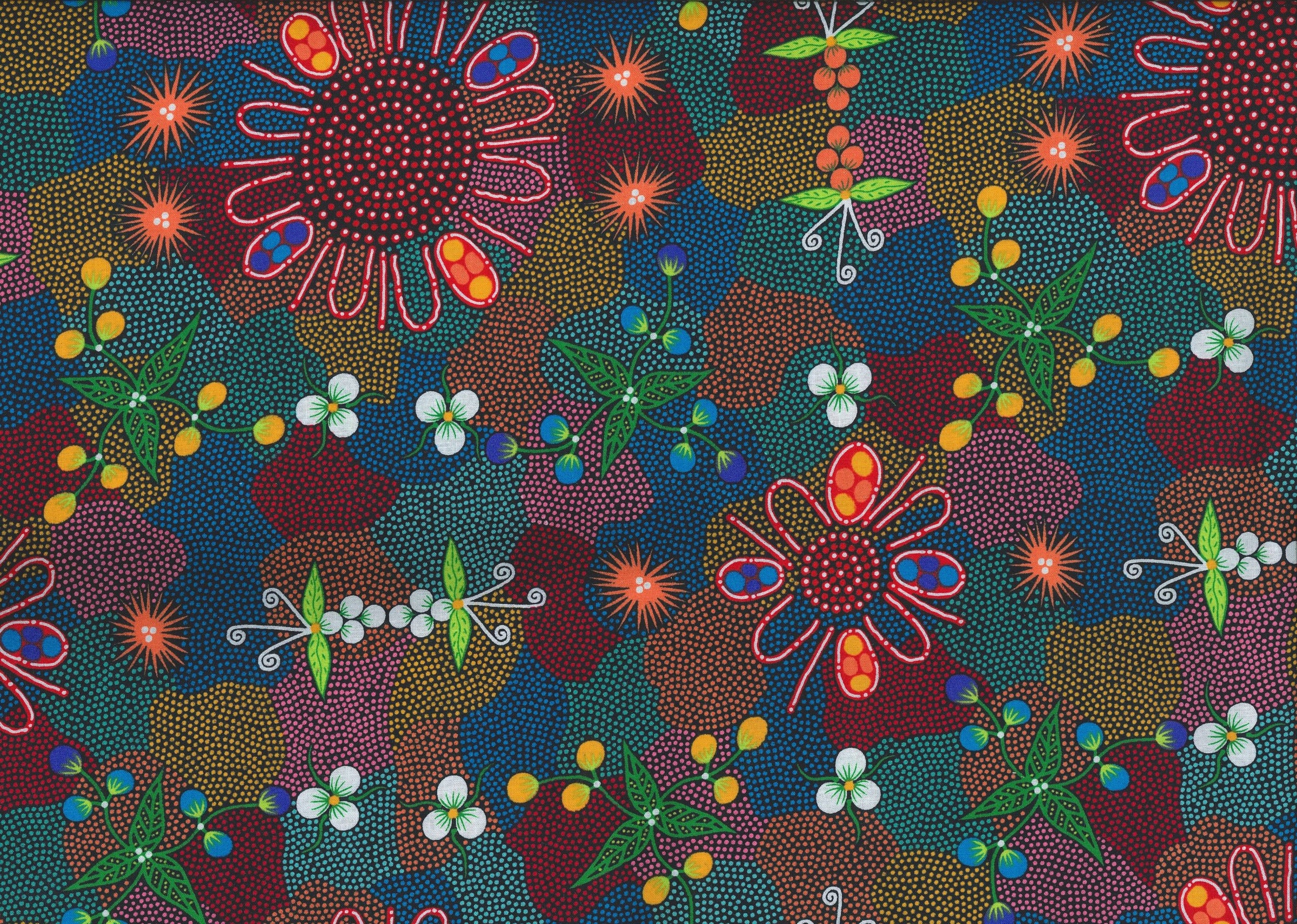 Australian Aboriginals Quilt Fabric - Bush Orange in Red - BUOR