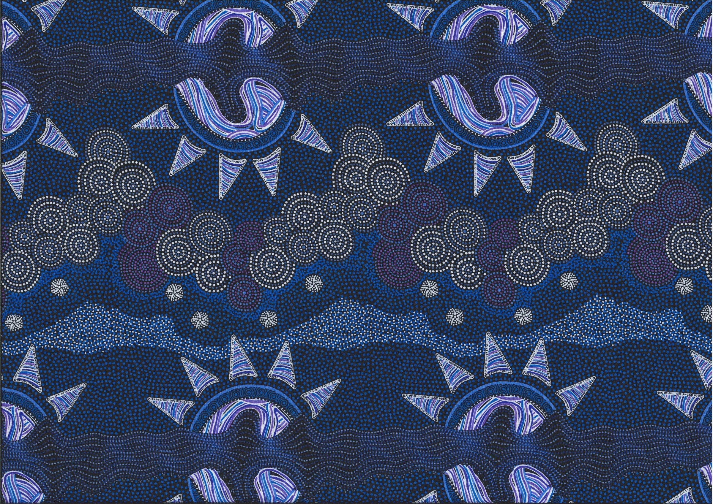 Australian Aboriginals Quilt Fabric - Sunset Night Dreaming in Blue - SNDB
