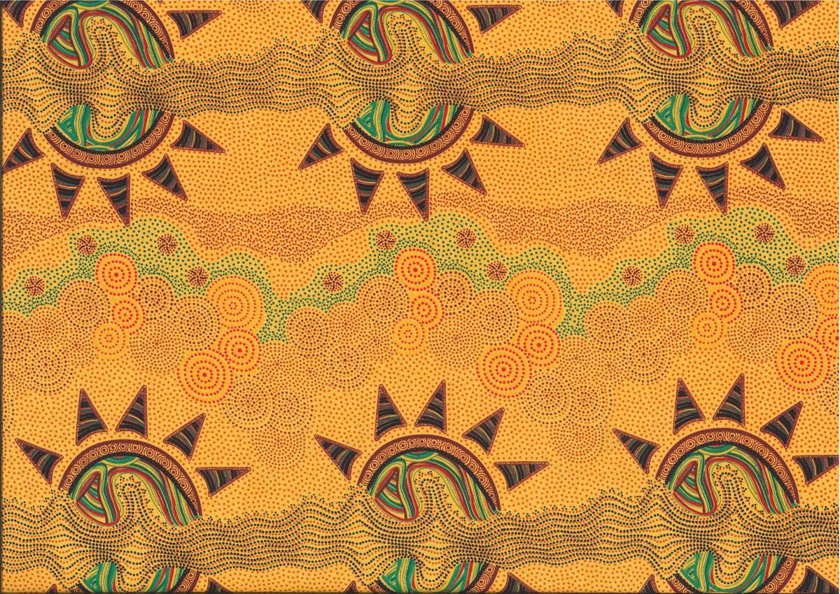 Australian Aboriginals Quilt Fabric - Sunset Night Dreaming in Yellow - SNY