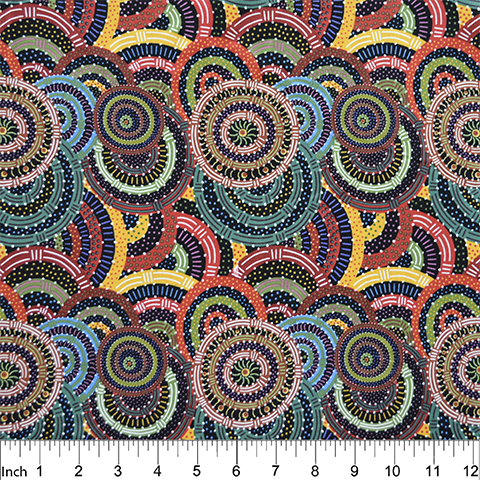 Australian Aboriginals Quilt Fabric - Women's Body Dreaming in Black - WBDB