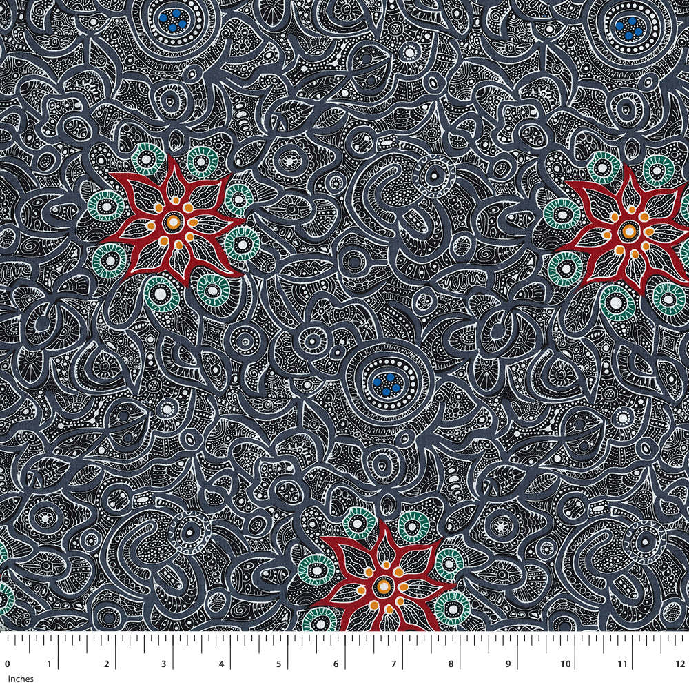 Australian Aboriginals Quilt Fabric - Yallaroo in Black - YLAB