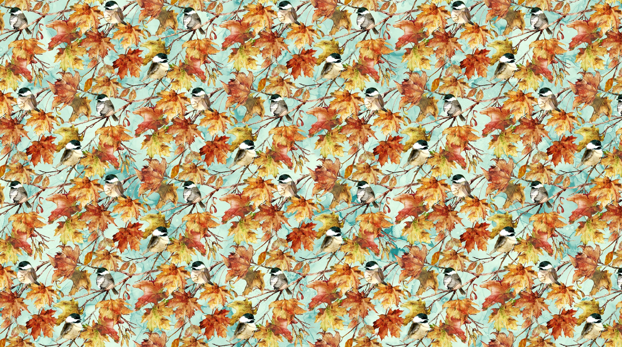 Autumn Breeze Quilt Fabric - Birds in Turquoise/Multi - DP28057-62