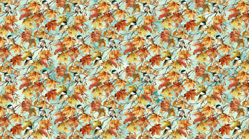 Autumn Breeze Quilt Fabric - Birds in Turquoise/Multi - DP28057-62