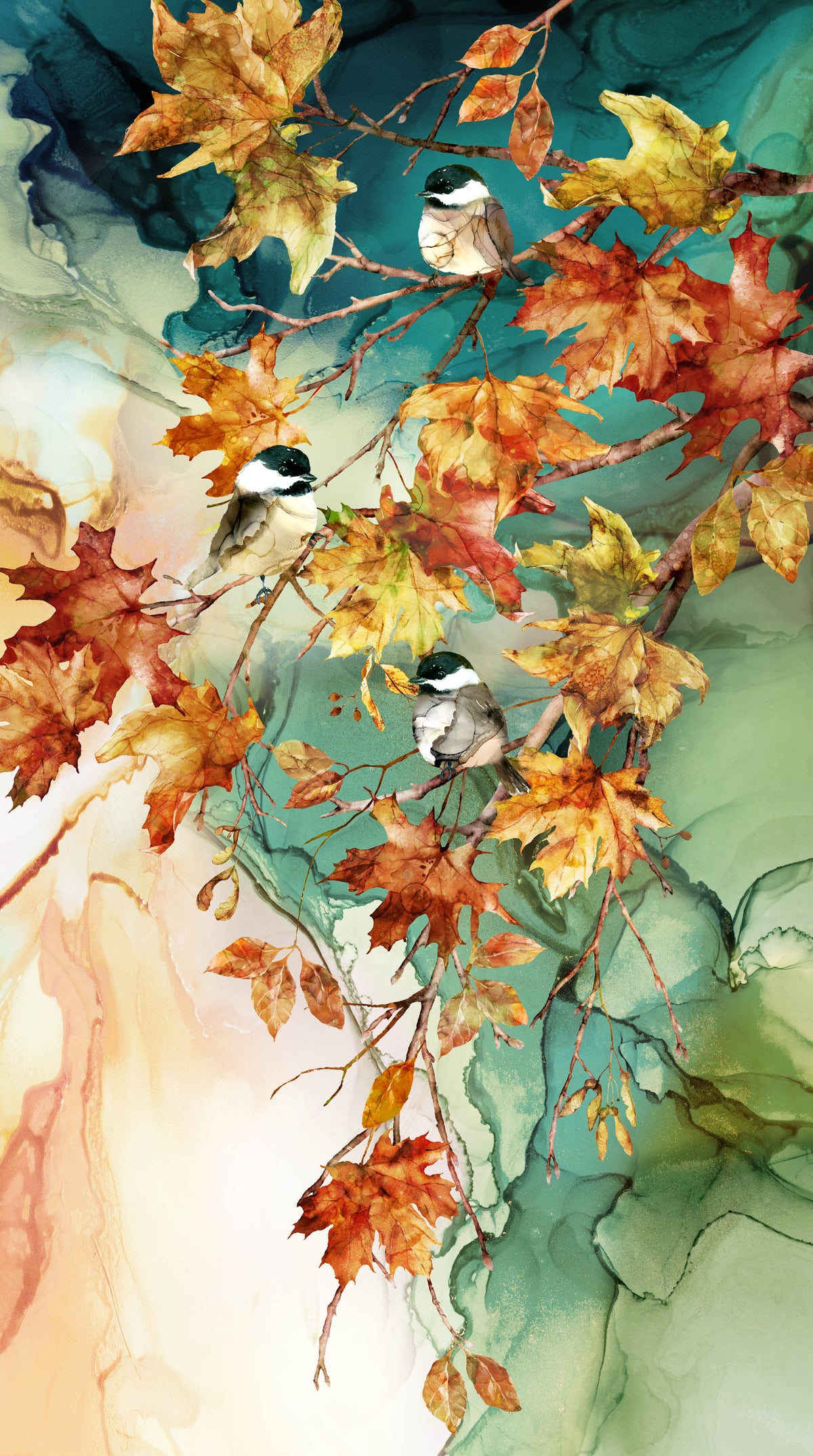Autumn Breeze Quilt Fabric - Panel in Teal/Multi - DP28055-66 - SOLD AS A 24" PANEL