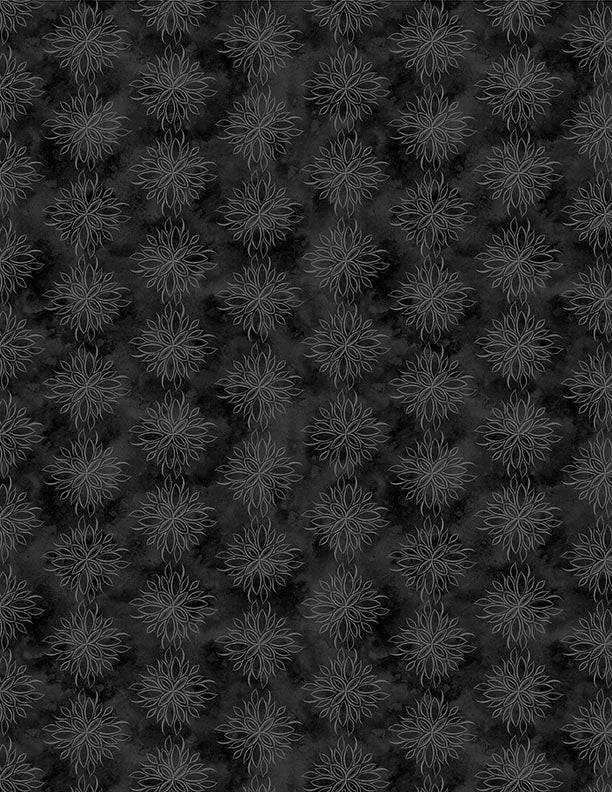 Autumn Light Quilt Fabric - Ornamental Flower Allover in Black - 3022 32110 999