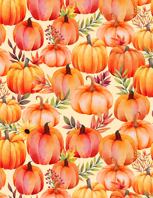 Autumn Light Quilt Fabric - Packed Pumpkins in Cream - 3022 32105 187
