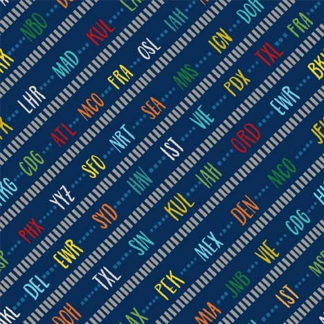 Aviation Adventures Quilt Fabric - Airport Code in Navy Blue - DDC12041-NAVY-D