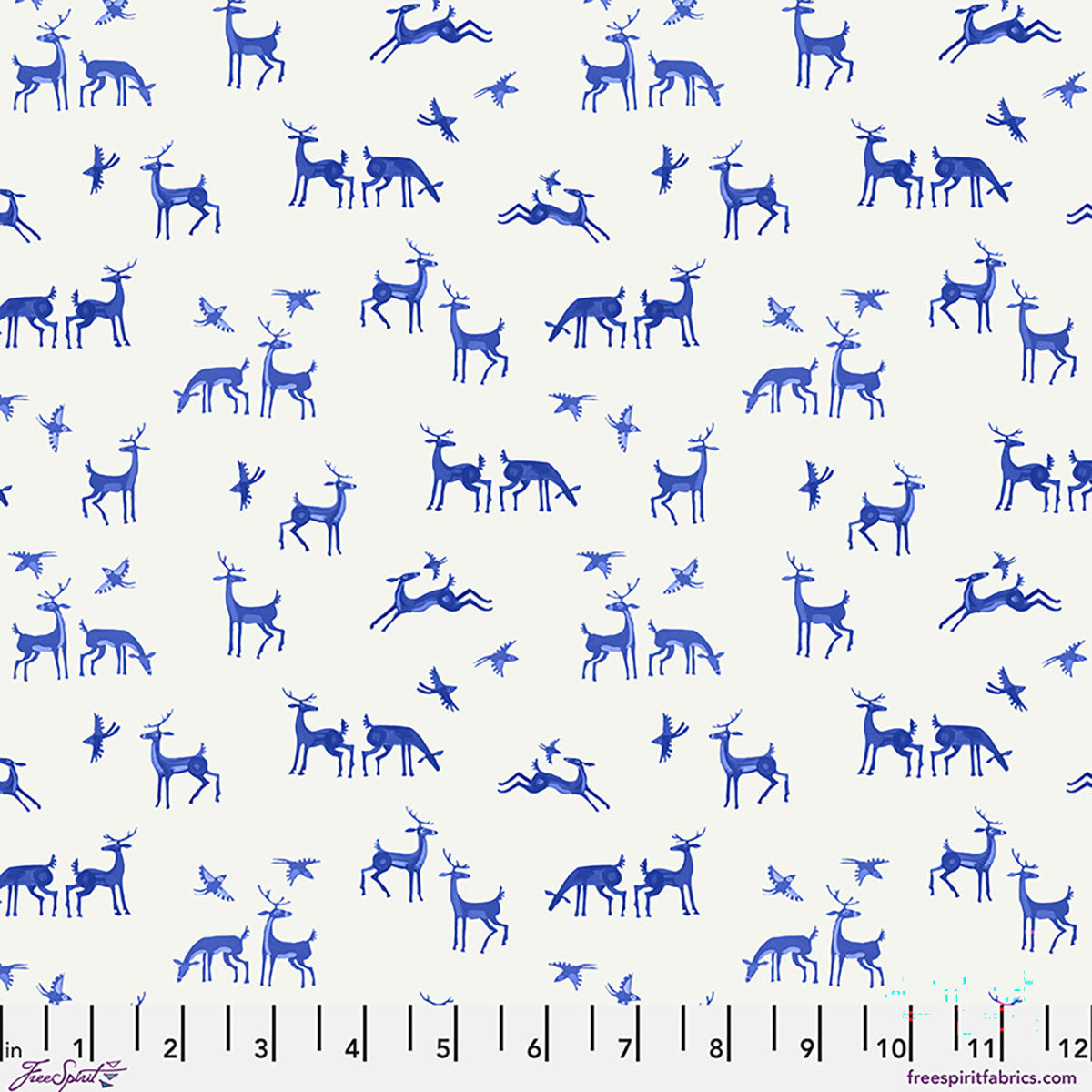 Azul Quilt Fabric - Grazing Deer in Azul Blue - PWAT021.AZUL