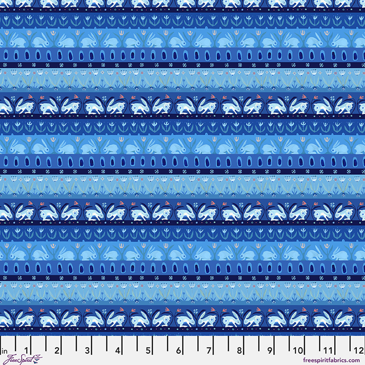 Azul Quilt Fabric - Hutch Rabbits in Azul Blue - PWAT016.AZUL