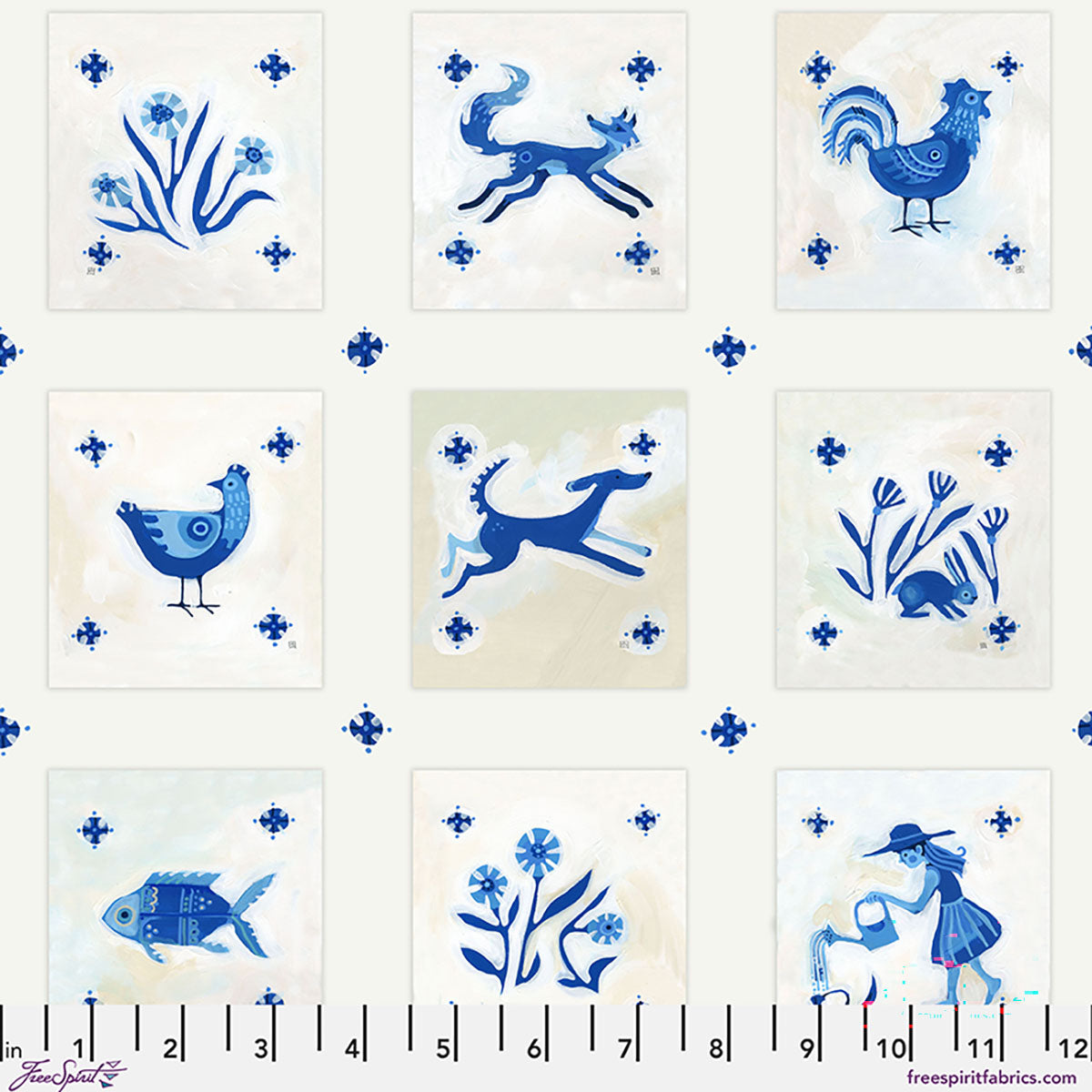 Azul Quilt Fabric - Azulejos Panel in Azul Blue - PWAT013.AZUL - SOLD AS A 24" PANEL