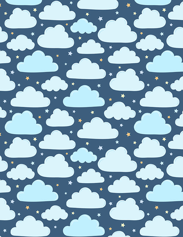 Baby's Adventure Quilt Fabric - Clouds in Navy Blue - 1876 69311 445
