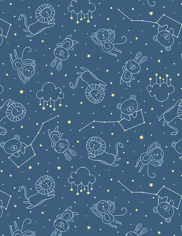 Baby's Adventure Quilt Fabric - Constellations in Navy Blue - 1876 69310 445