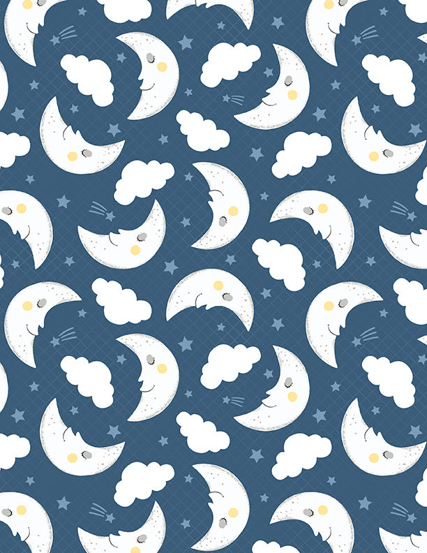 Baby's Adventure Quilt Fabric - Moon and Cloud Toss in Navy Blue - 1876 69309 441