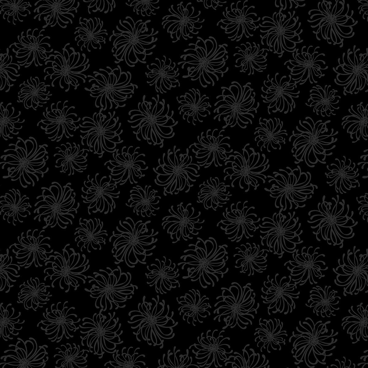 Back in Black Quilt Fabric - Chrysanthemum in Black - 1607-99B