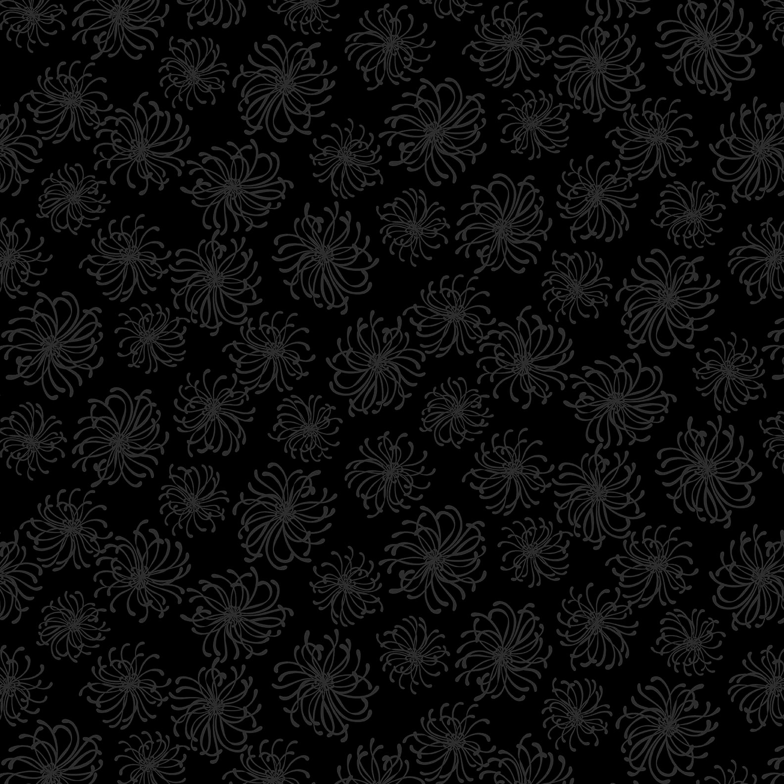 Back in Black Quilt Fabric - Chrysanthemum in Black - 1607-99B