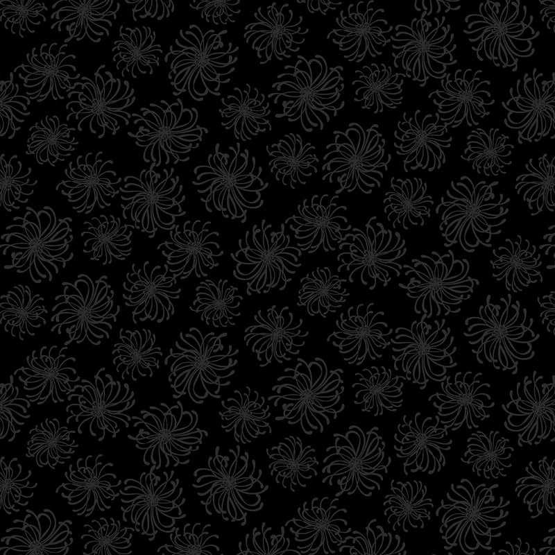 Back in Black Quilt Fabric - Chrysanthemum in Black - 1607-99B