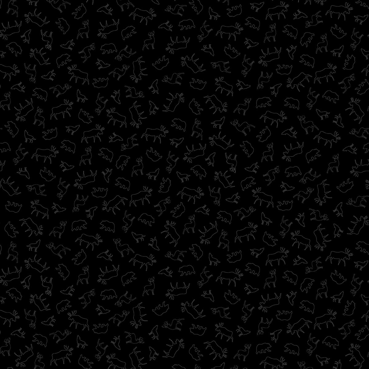 Back in Black Quilt Fabric - Bear, Dear, Moose and Wolf in Black - 1609-99B