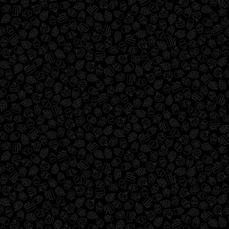 Back in Black Quilt Fabric - Cupcakes in Black - 1608-99B