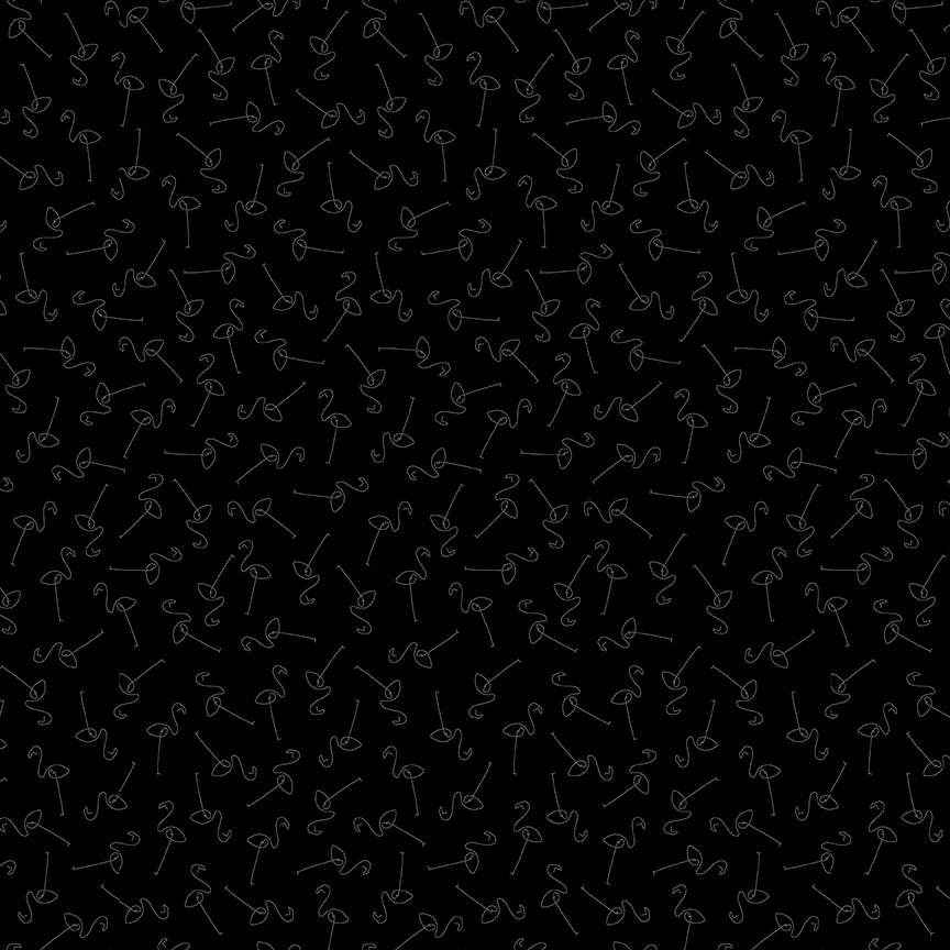 Back in Black Quilt Fabric - Flamingo in Black - 1616-99B