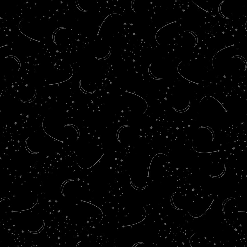 Back in Black Quilt Fabric - Stars and Moon in Black - 1618-99B