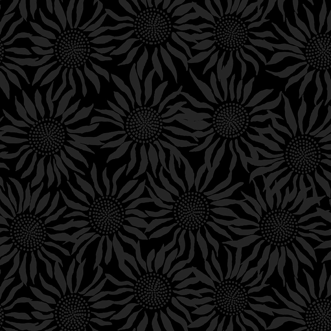 Back in Black Quilt Fabric - Sunflowers in Black - 1621-99B