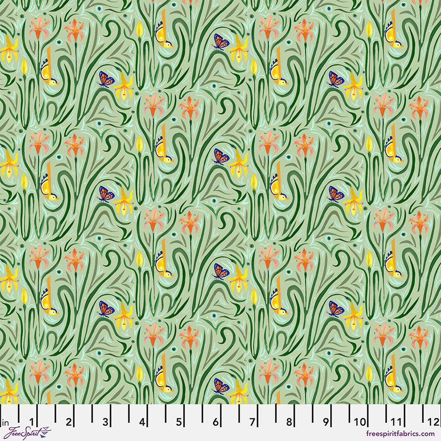 Backyard Wonders Quilt Fabric - Daylily Dance in Green - PWAT006.GREEN