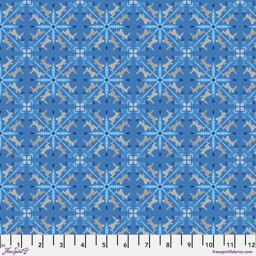 Backyard Wonders Quilt Fabric - Racing Rabbits in Blue - PWAT010.BLUE