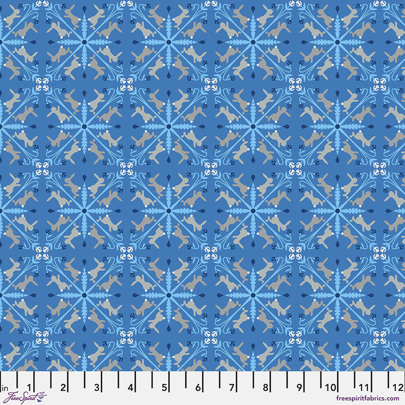Backyard Wonders Quilt Fabric - Racing Rabbits in Blue - PWAT010.BLUE