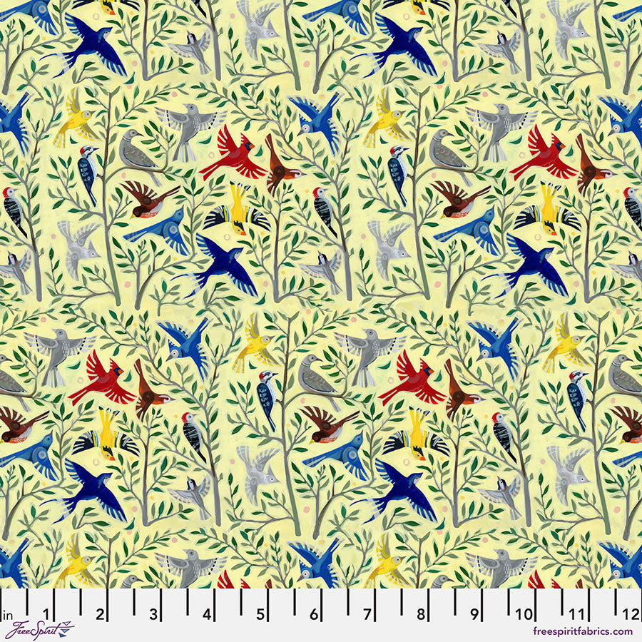 Backyard Wonders Quilt Fabric - Songbird Symphony in Yellow - PWAT007.YELLOW