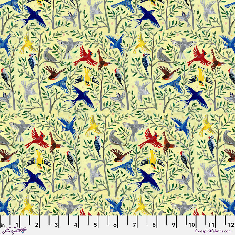 Backyard Wonders Quilt Fabric - Songbird Symphony in Yellow - PWAT007.YELLOW