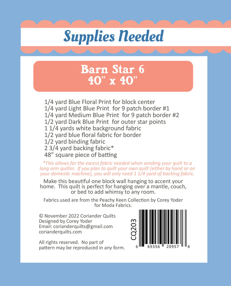 Barn Star 6 Wall Hanging Pattern - CQ 203