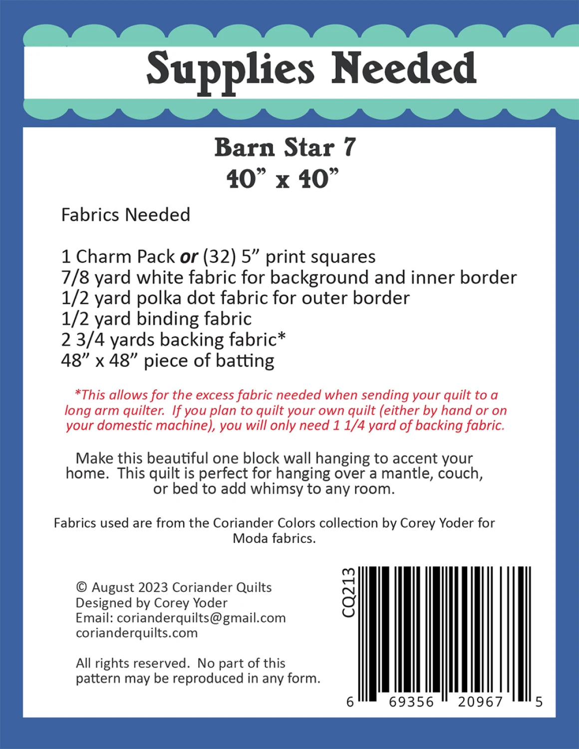 Barn Star 7 Wall Hanging Pattern - CQ 213