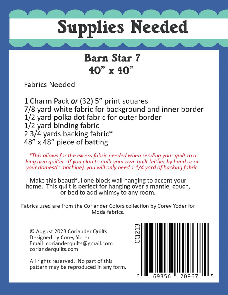 Barn Star 7 Wall Hanging Pattern - CQ 213