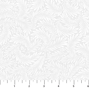 Basically Black and White Quilt Fabric - Fronds in White on White - 10723-10