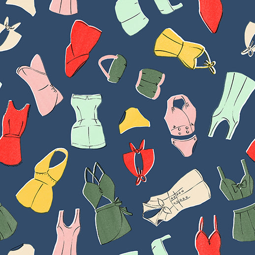 Beach Day Quilt Fabric - Perfect Fit Swimsuits in Navy Blue - 12023118