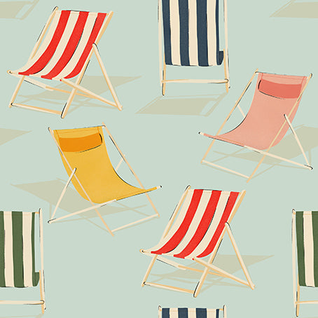 Beach Day Quilt Fabric - Relax Beach Chairs in Mint Green - 12023121